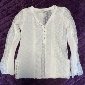 POL White Lace Long Sleeve Top